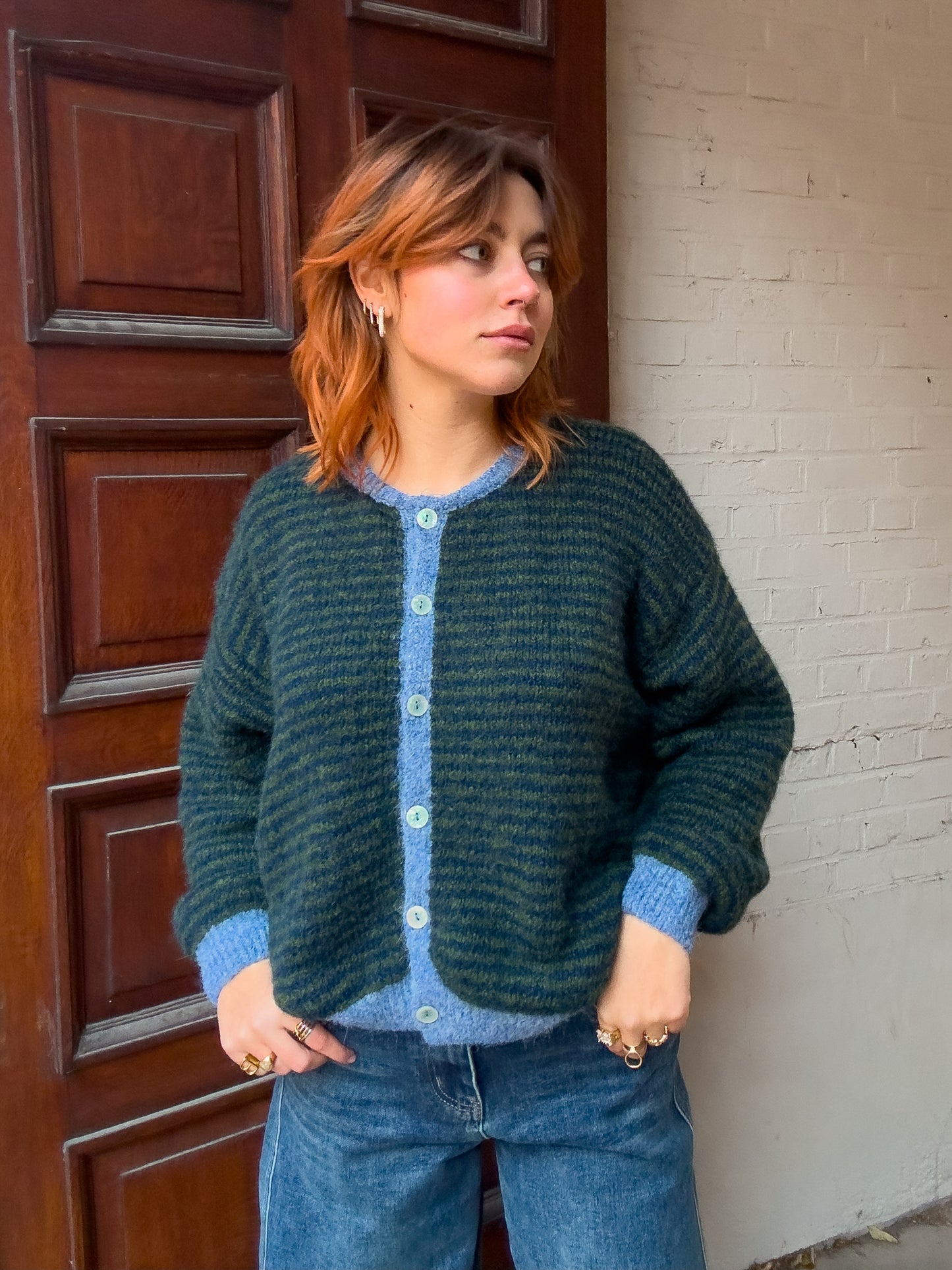 Striped cardigan - groen & blauw