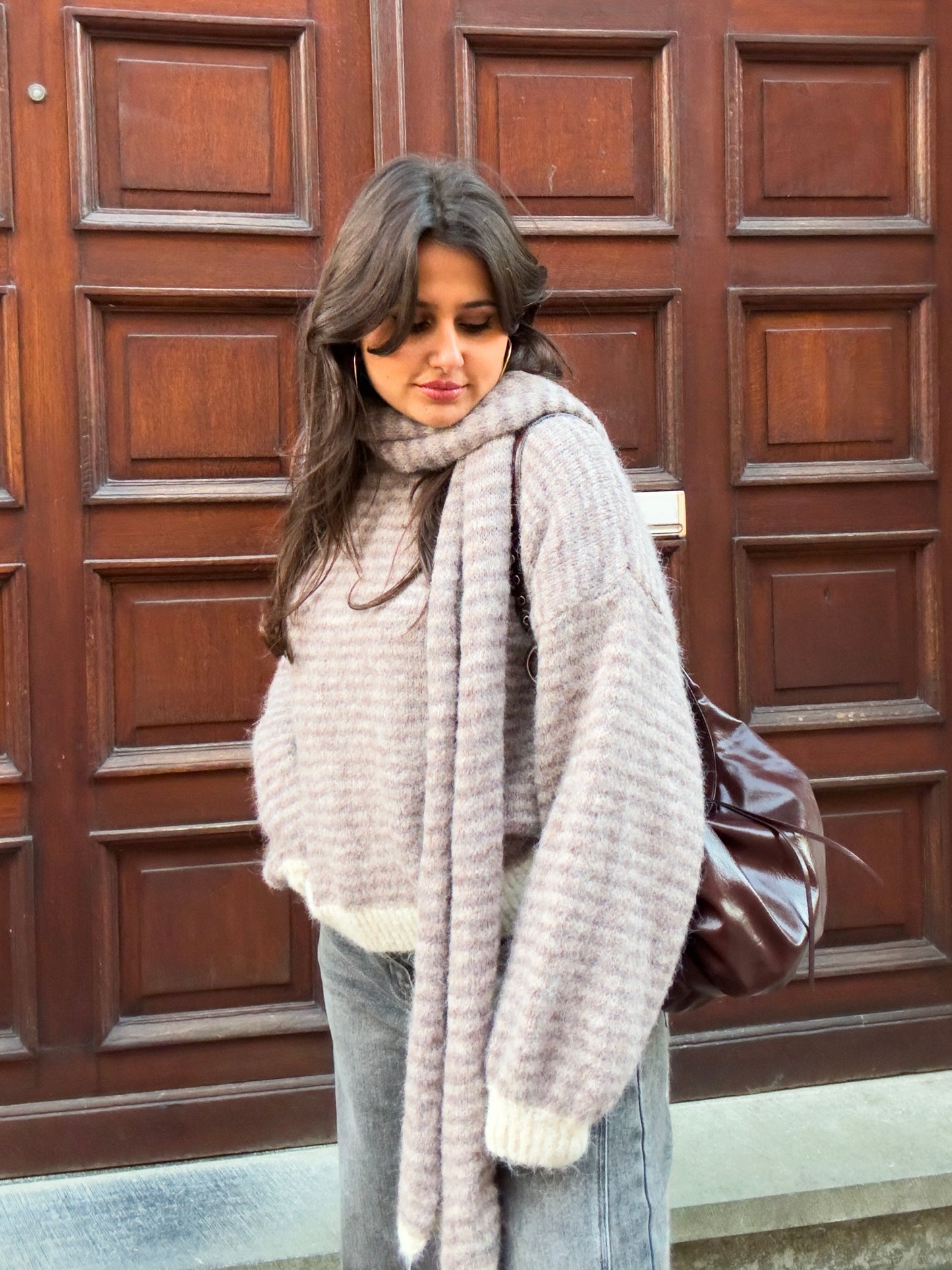 Striped knit - taupe & creme