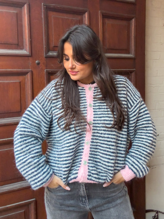 Striped cardigan - Roze & donker blauw