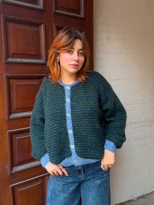 Striped cardigan - groen & blauw