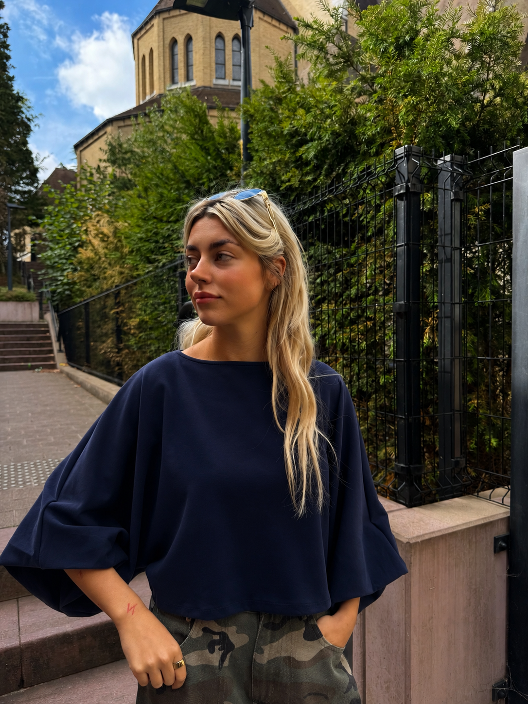 Léonie balloon blouse Navy