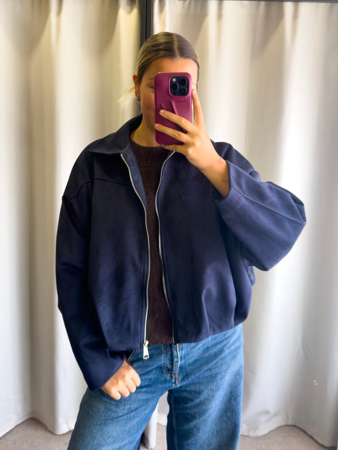 Beau suede look jacket dark blue