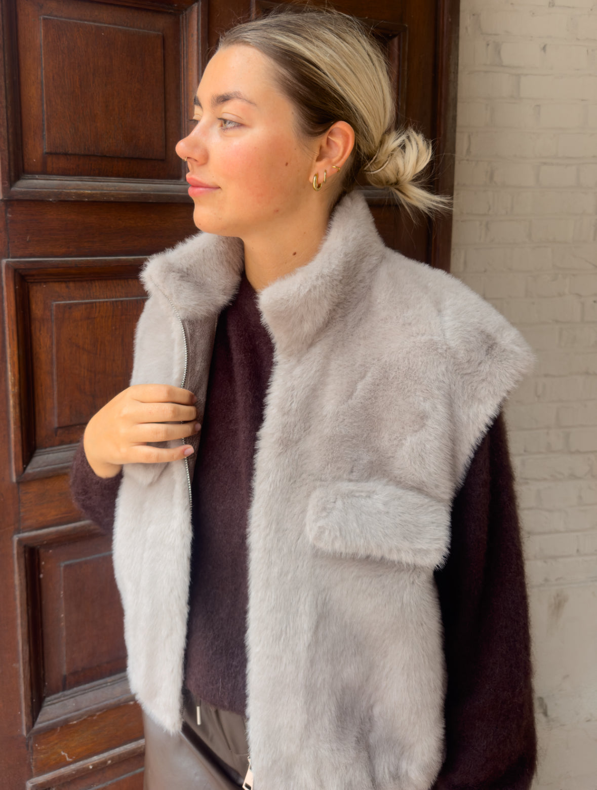 Gigi - faux fur bodywarmer grey