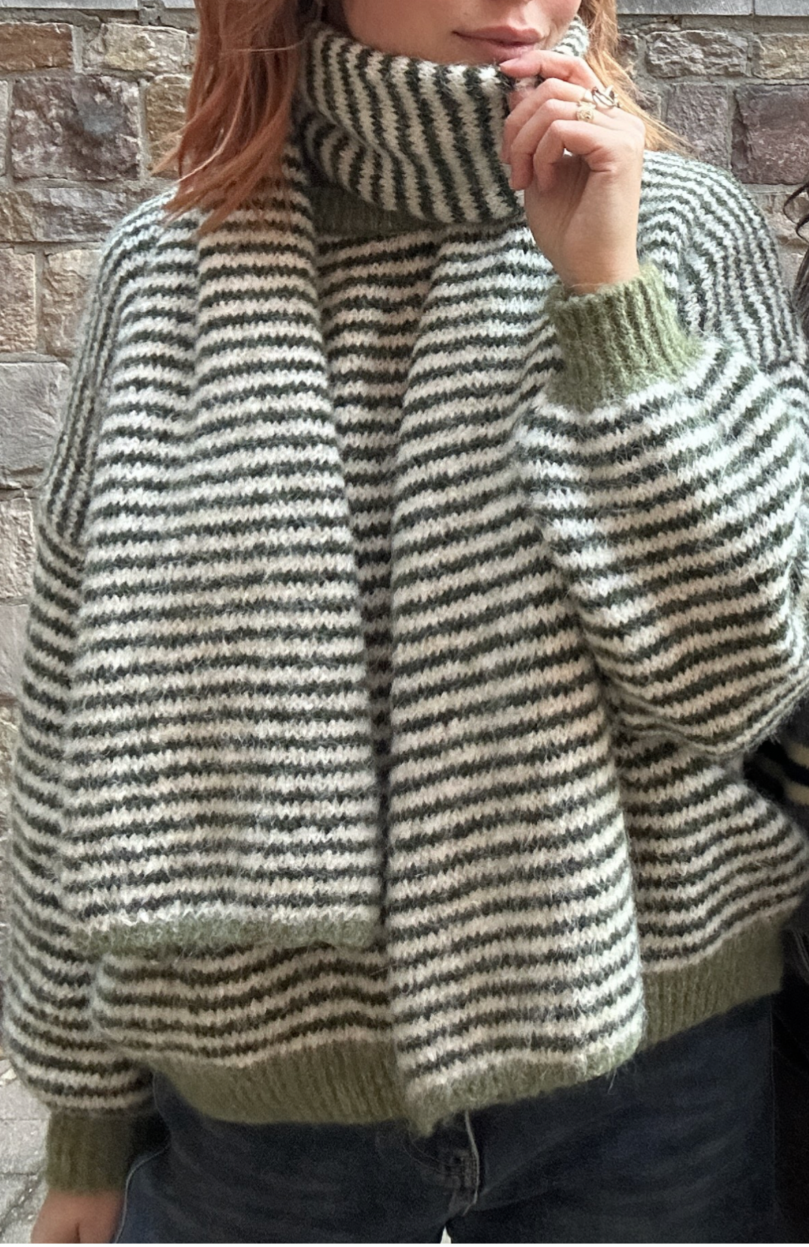 Striped scarf - groen & creme