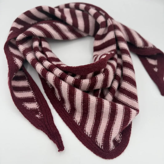 Striped triangle scarf - bordeaux & roze