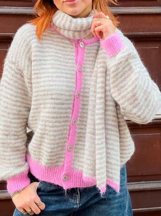 Striped scarf - roze & beige