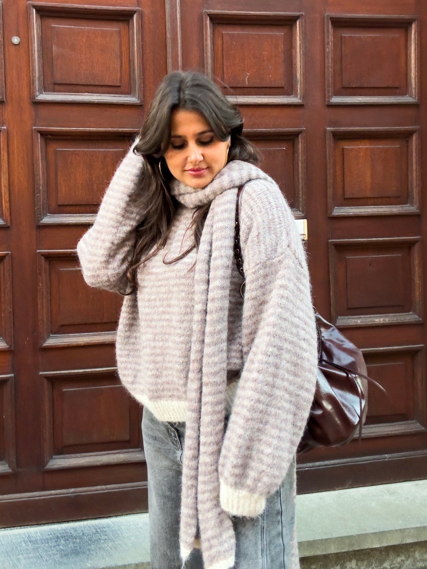 Striped knit - taupe & creme