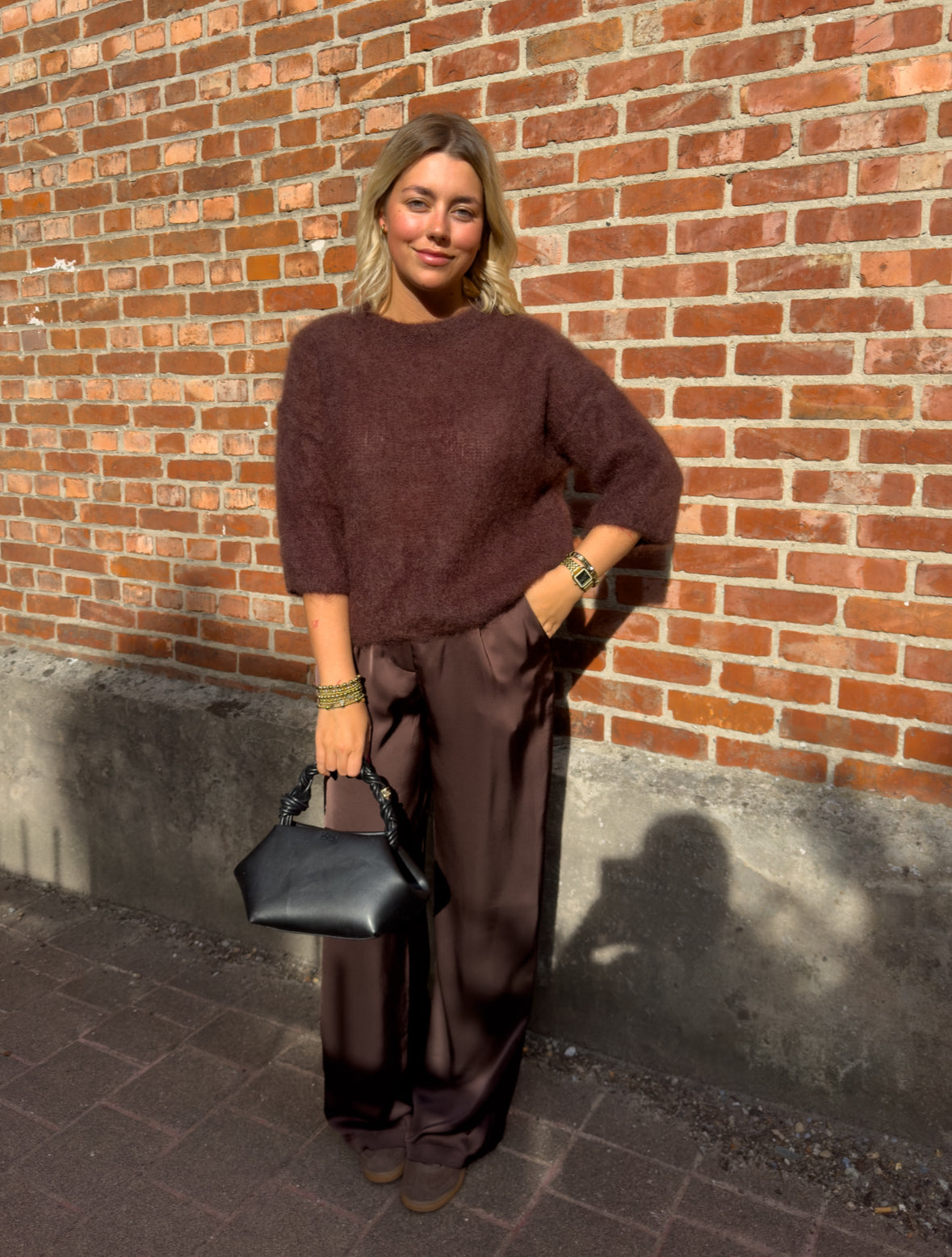 Broek satin bruin