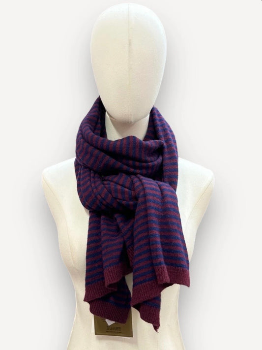Cashmere striped scarf - donker blauw & burgundy