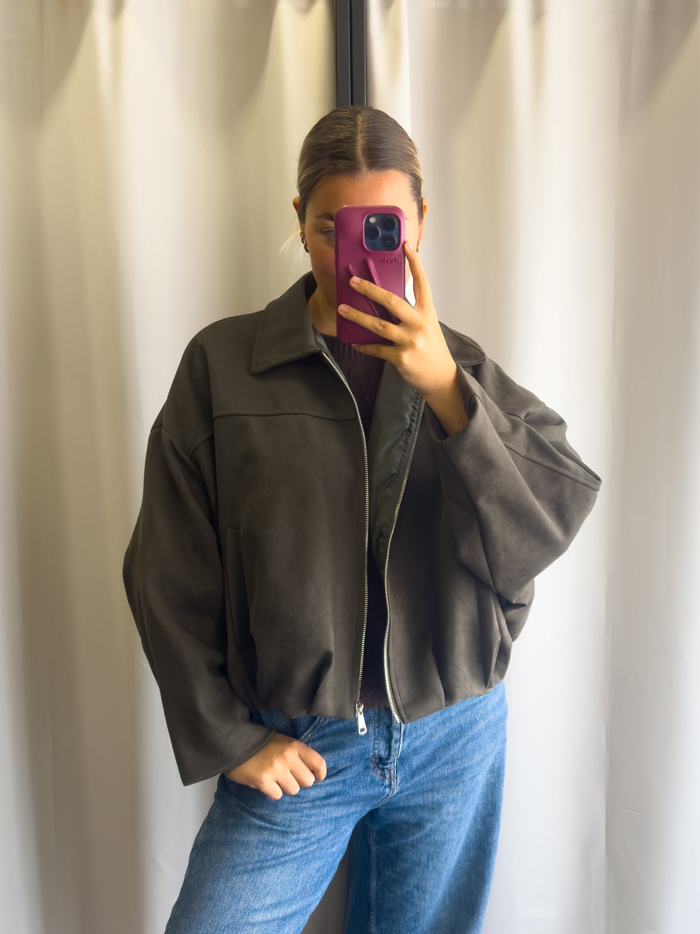 Beau suede look jacket army green