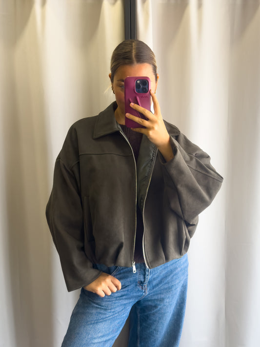 Beau suede look jacket army green