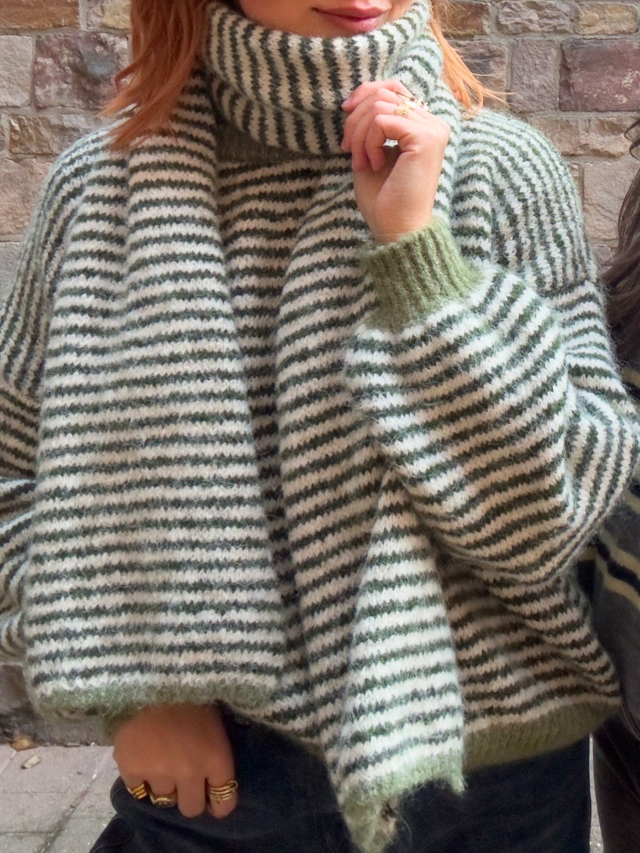 Striped scarf - groen & creme