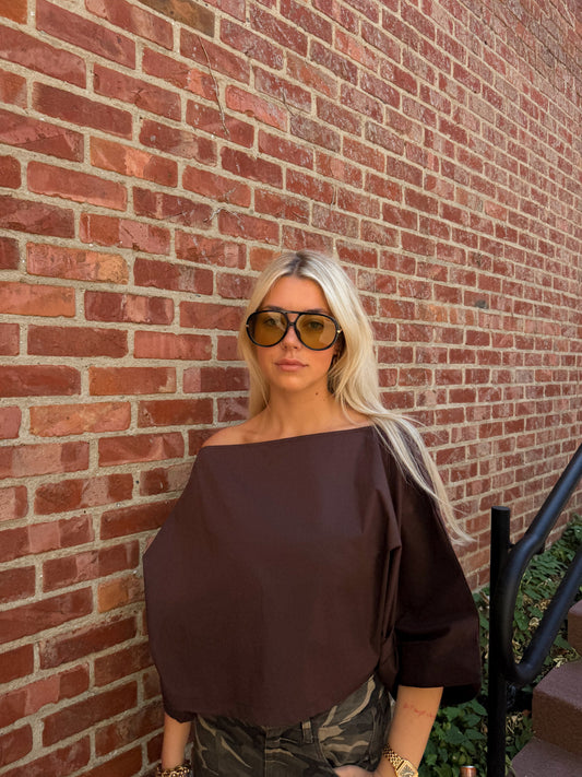 Luna boothals blouse - Brown